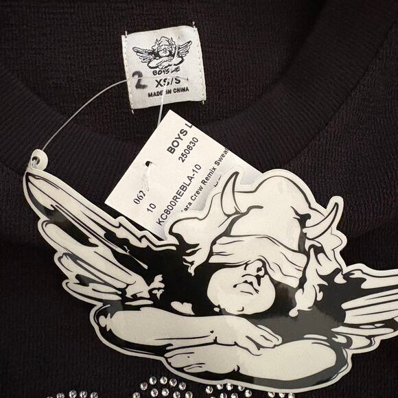 Boys Lie 1-800 Kara Rhinestone Remix Crew Sweatshirt Black XS/S - Picture 2 of 6